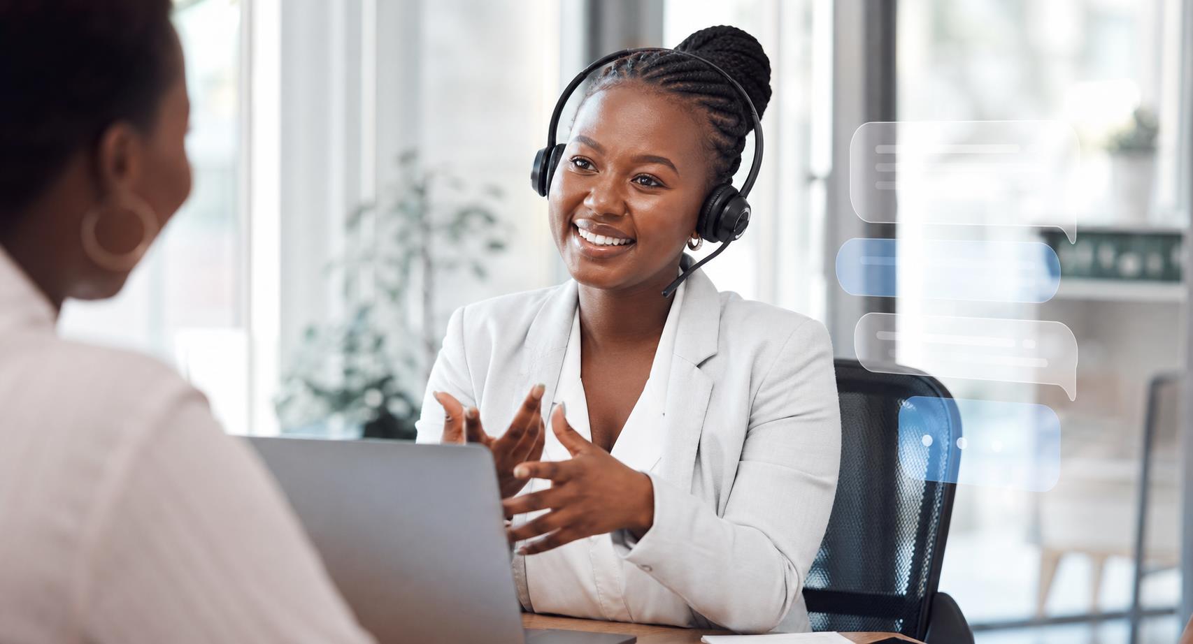 Modern customer service operator reviewing business communication in a bright office